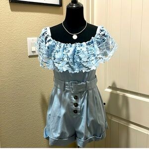 Light Blue Lace Off-Shoulder Romper